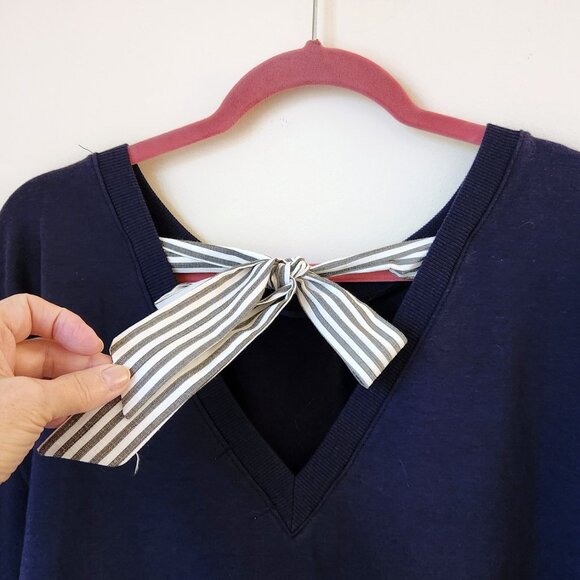 Kenzie Jeans Navy Striped Bow Top Sweatshirt Cotton Rayon Spandex Size M-L - Picture 4 of 13
